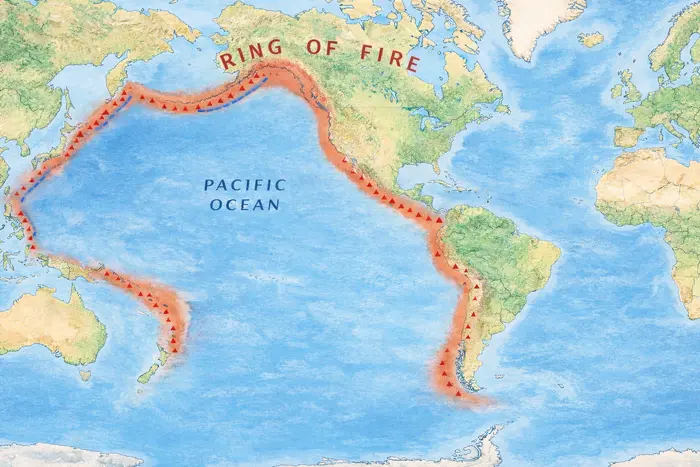 anello di fuoco nel pacifico mappa topografica
